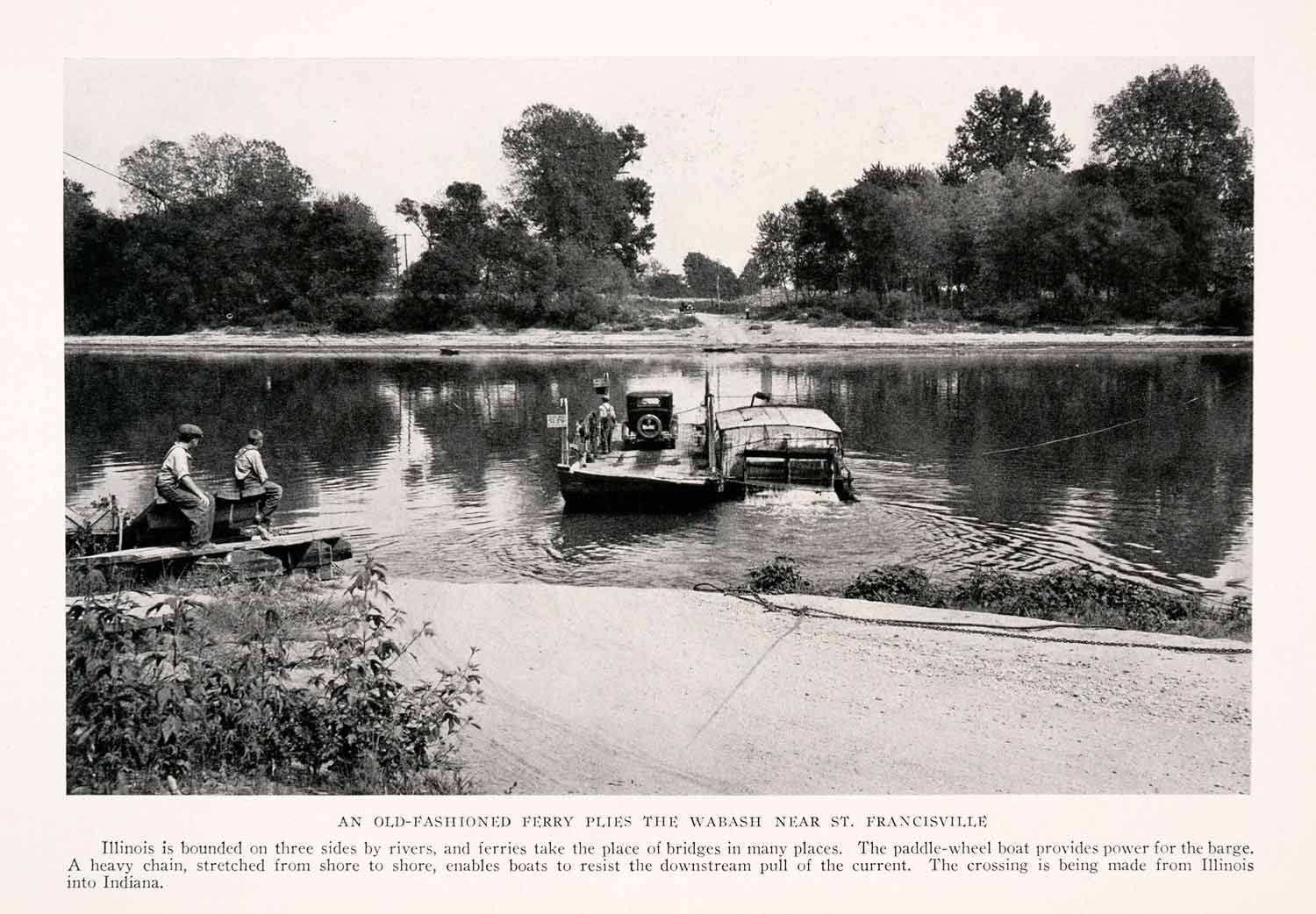 1931 Halftone Print Illinois River Paddle Wheel Boat Barge Antique Car NGM4