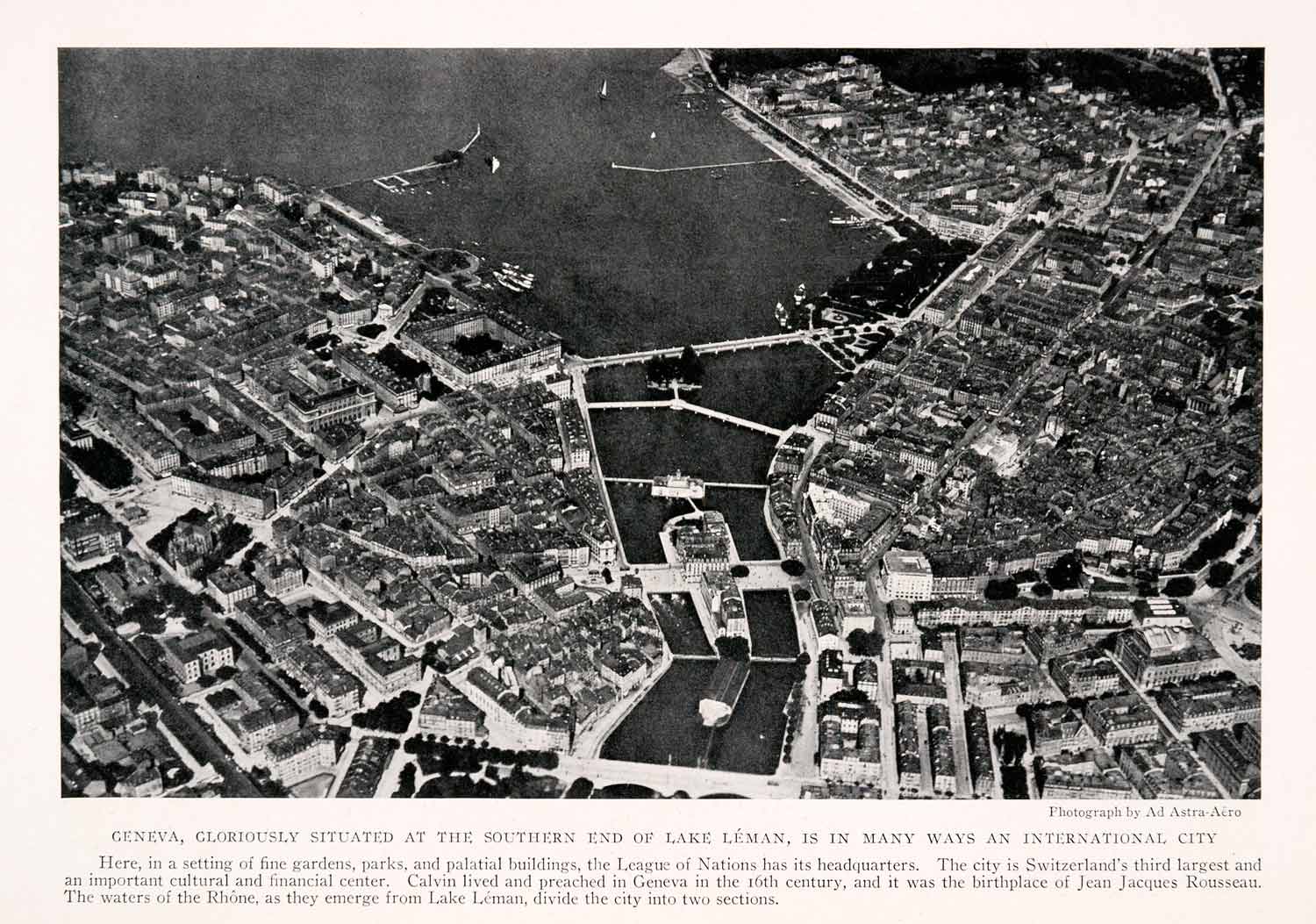 1932 Print Geneva Switzerland Aerial View Cityscape Lake Leman Historic NGM4