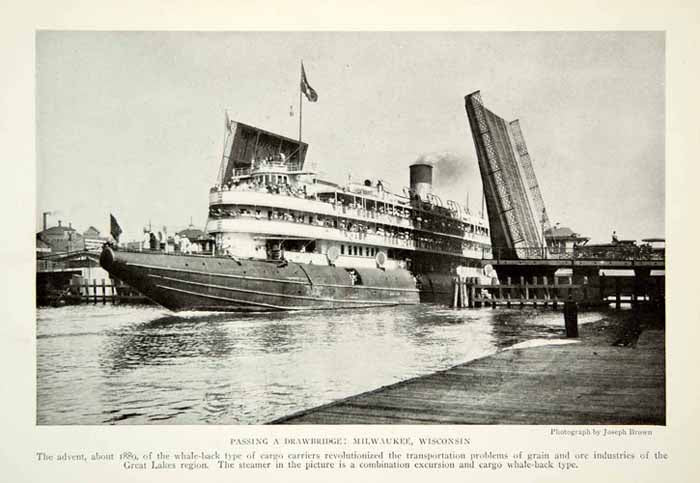 1917 Print Steam Ship Draw Bridge Milwaukee Wisconsin Historical Image View NGM5