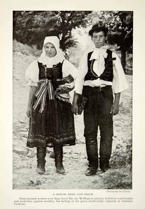 1917 Print Bride Groom Slovak Traditional Costume Garb Dress Historical NGM5