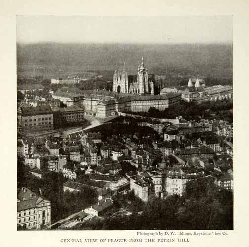 1917 Print Prague Cityscape Petrin Hill View Czech Republic Architecture NGM5