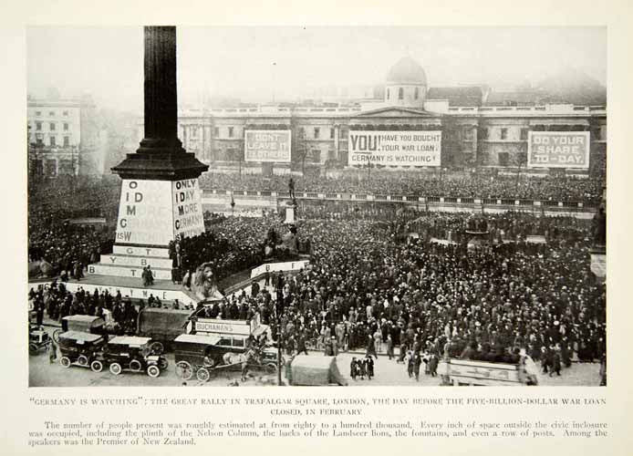 1917 Print Trafalgar Square Loan Rally World War I London Historical Image NGM5