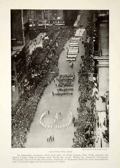 1917 Print World War One Rally Fifth Avenue New York City Saluting Flag NGM5