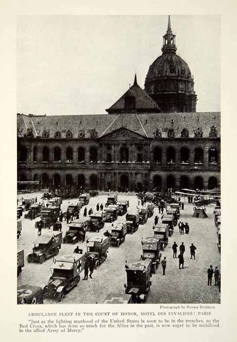 1917 Print World War I Ambulances Hospital Wounded Paris France Historical NGM5