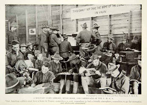 1917 Print Y.M.C.A. World War I American Soldiers Relaxing Historical Image NGM5