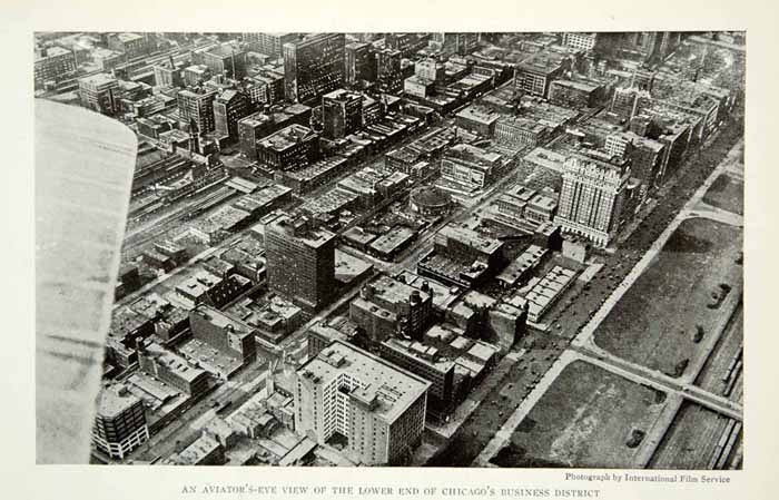 1919 Print Aerial View Business District Chicago Illinois Cityscape Image NGM5