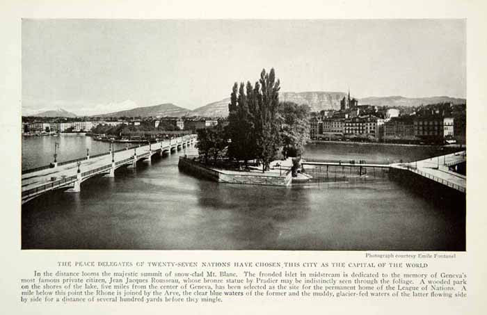 1919 Print Geneva Switzerland Cityscape Bridge Architecture Historical View NGM5 - Period Paper
