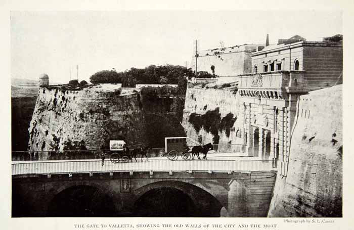 1920 Print Valletta City Walls Moat Capital Malta Mediterranean Island View NGM5
