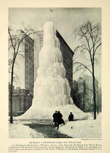 1920 Rotogravure Detroit Michigan Avenue Water Fountain Frozen Winter Image NGM5