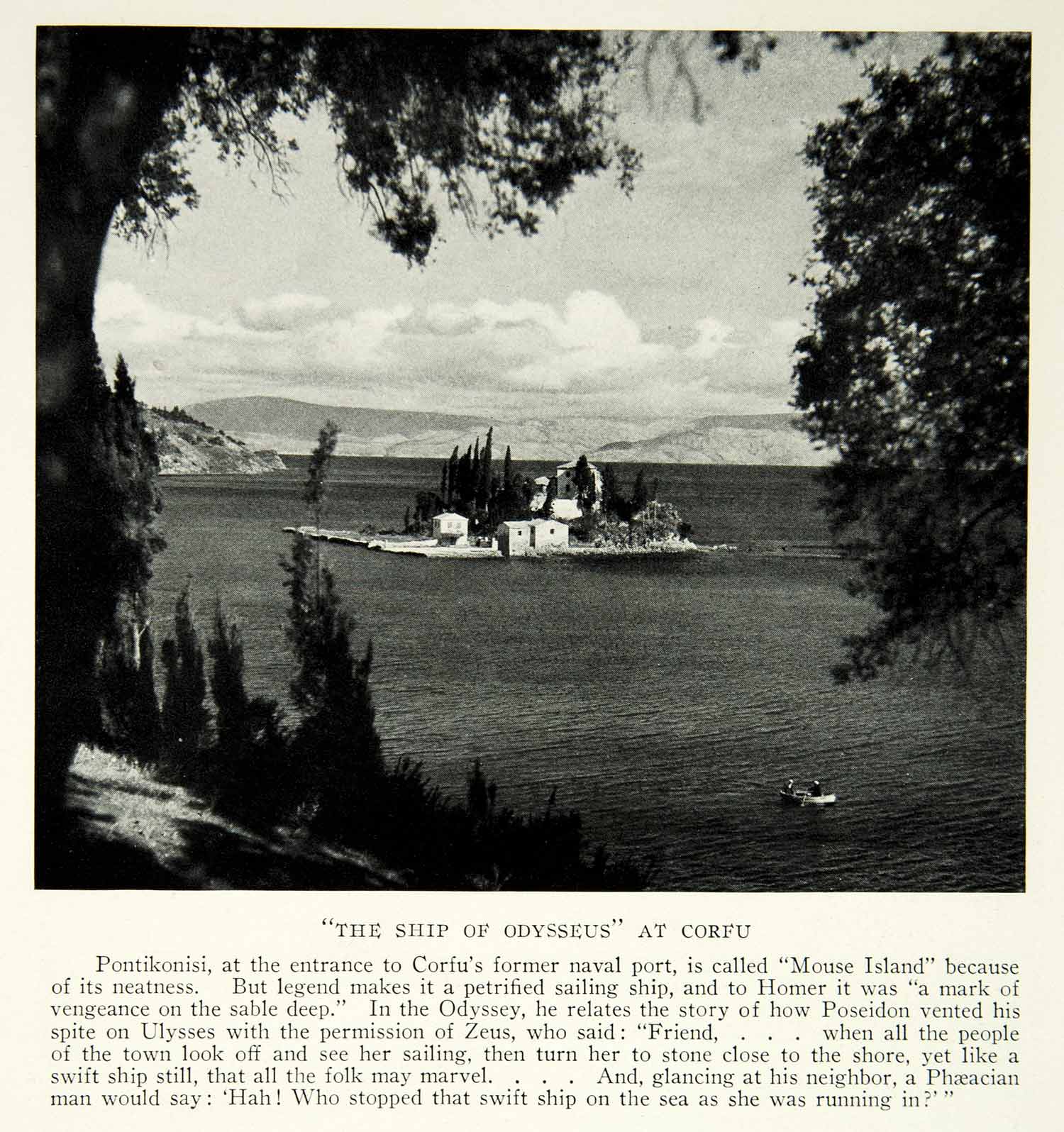 1930 Print Ship Odysseus Corfu Pontikonisi Mouse Island Legend Homer Oddyssey