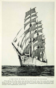1931 Print Rigged Windjammer Grace Harwar Sail Boat Ship Ocean Mast Sails NGM7