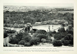 1931 Print Valley Oronte River Castle Hill Hama Syria Landscape Waterwheel NGM7