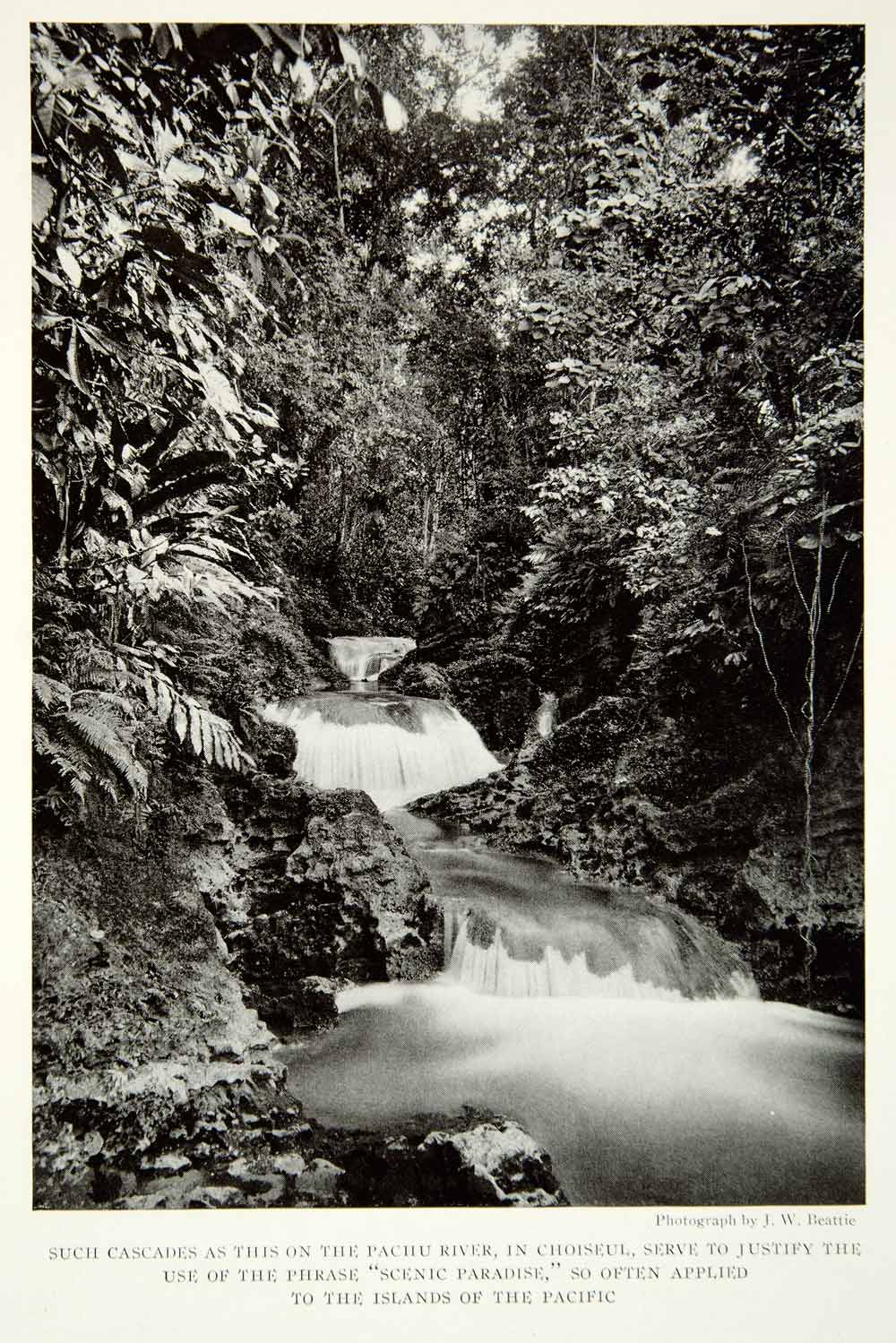 1921 Print Waterfall Cascade Pachu River Choiseul Jungle Islands Pacific NGM7