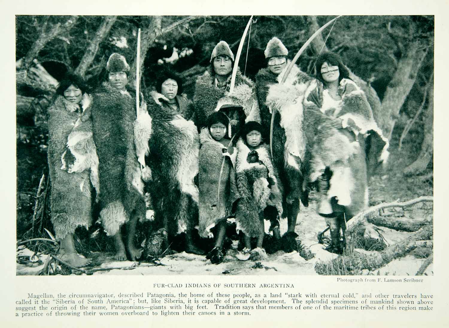 1921 Print Fur Clad Indians Tribe Natives Indigenous Argentina Costume Kids NGM7