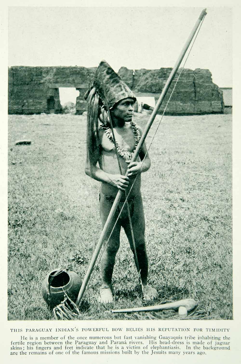 1921 Print Portrait Guayaquis Tribe Indian Paraguay Native Indigenous Hunt NGM7