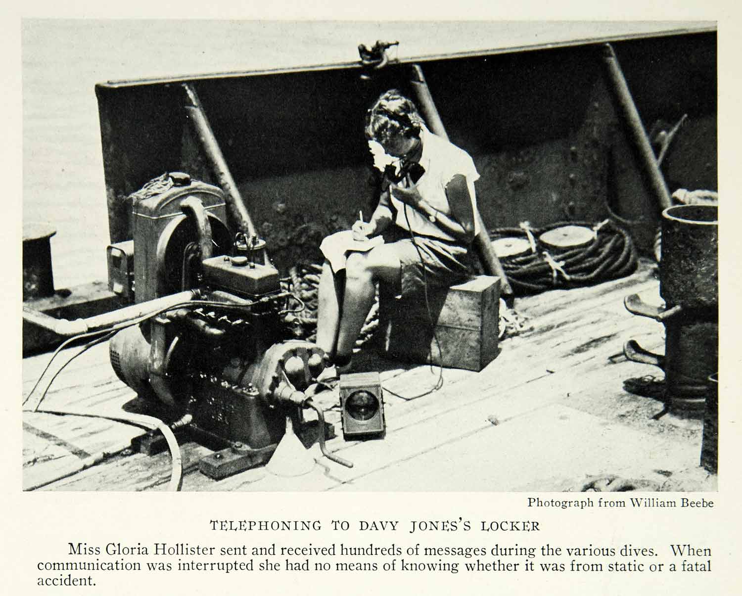 1931 Print Gloria Hollister Communication Divers Bathysphere Ship Science NGM7