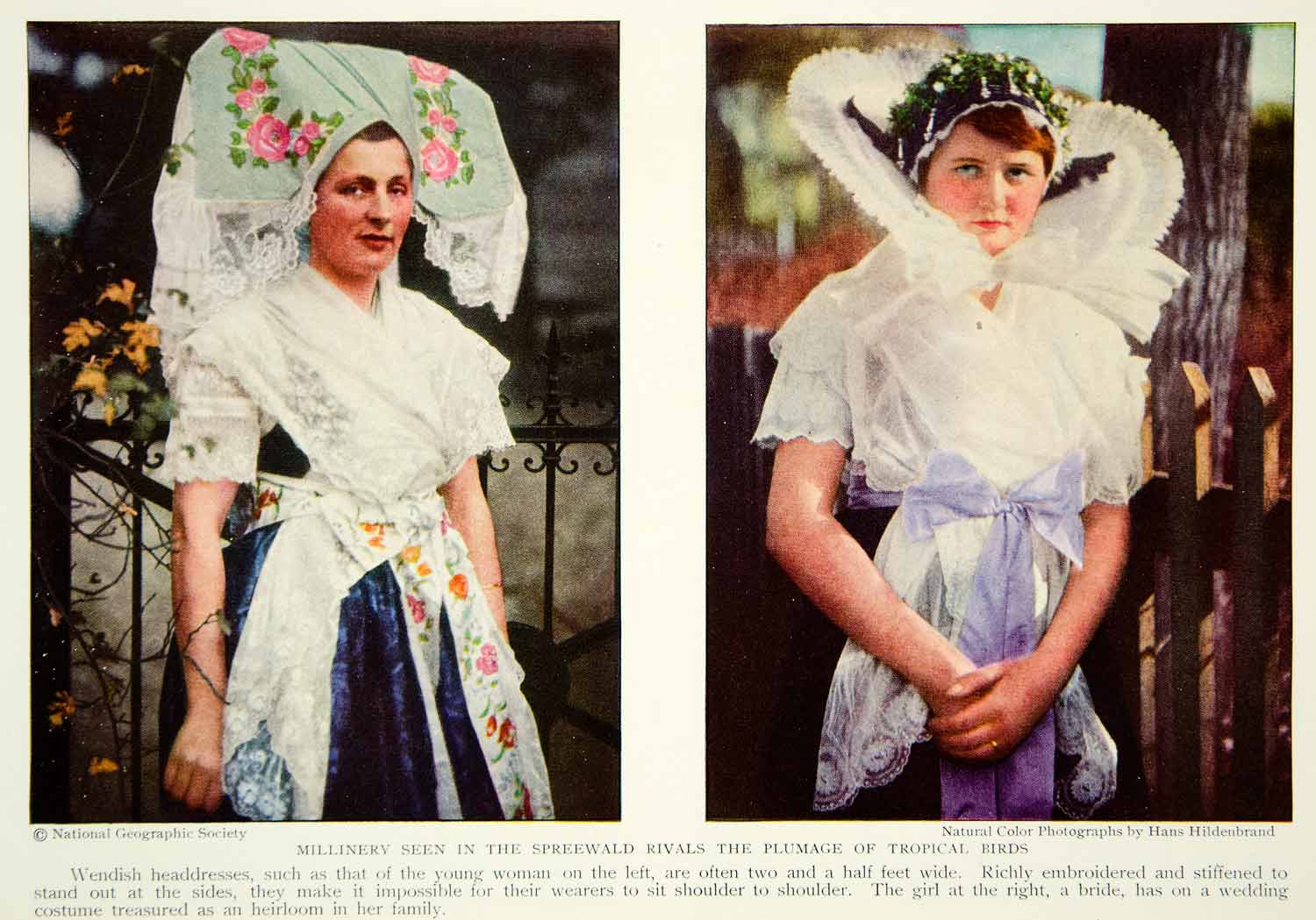 1931 Color Print Millinery Wendish German Costume Fashion Headdress Bride NGM7