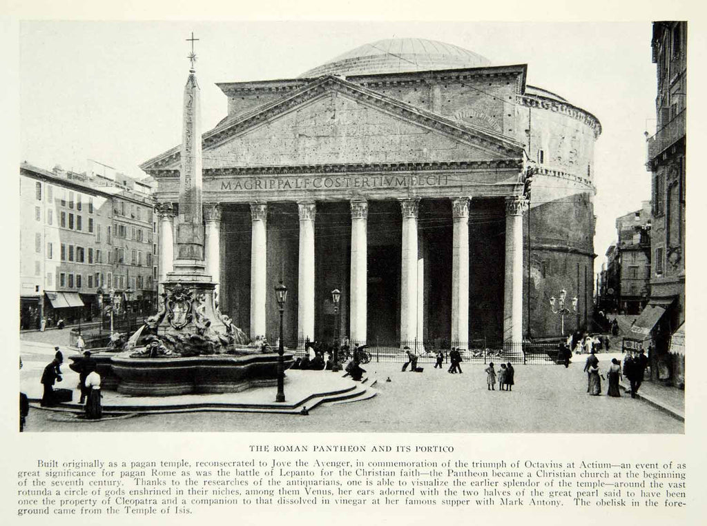 1922 Print Roman Pantheon Portico Rome Pagan Temple Historical Ancient NGM8 - Period Paper
