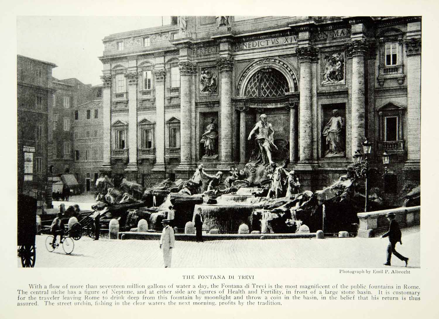 1922 Print Fontana Di Trevi Fountain Rome Roman Neptune Sculpture Historic NGM8