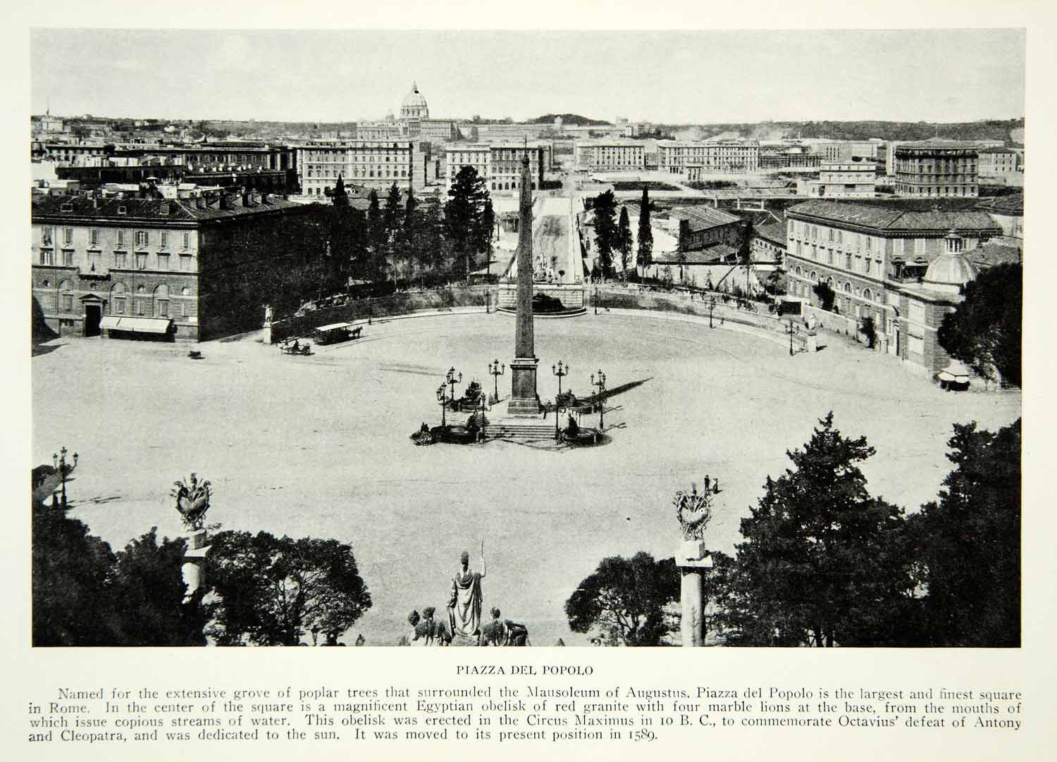 1922 Print Egyptian Obelisk Piazza Del Popolo Rome Cityscape Architecture NGM8