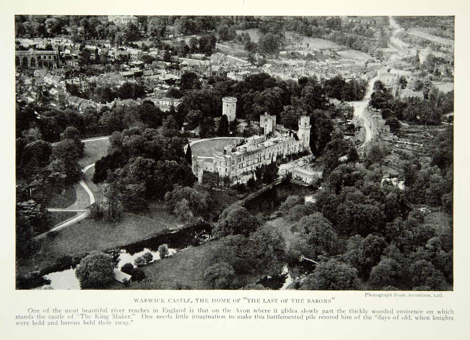1922 Print Warwickshire Castle Warwick England Fortress Medieval Aerial NGM8