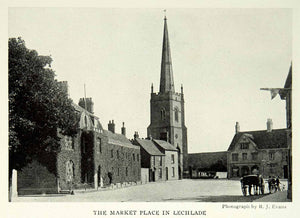 1922 Print Marketplace Church Steeple Lechlade England Architecture Street NGM8