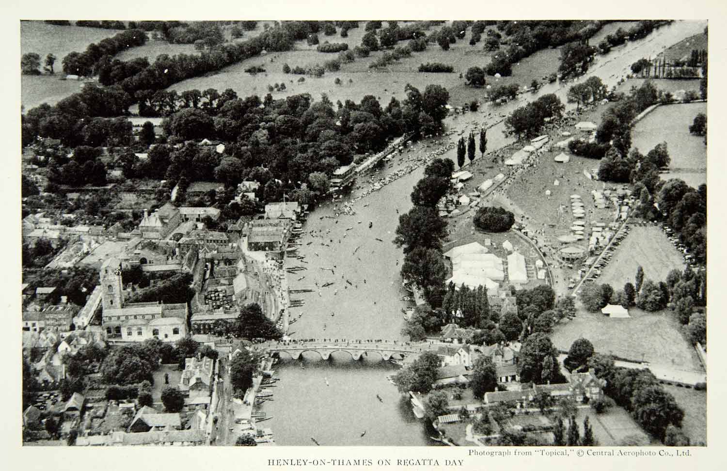 1922 Print Oxfordshire Henley-On-Thames Aerial View River Crossing Town NGM8