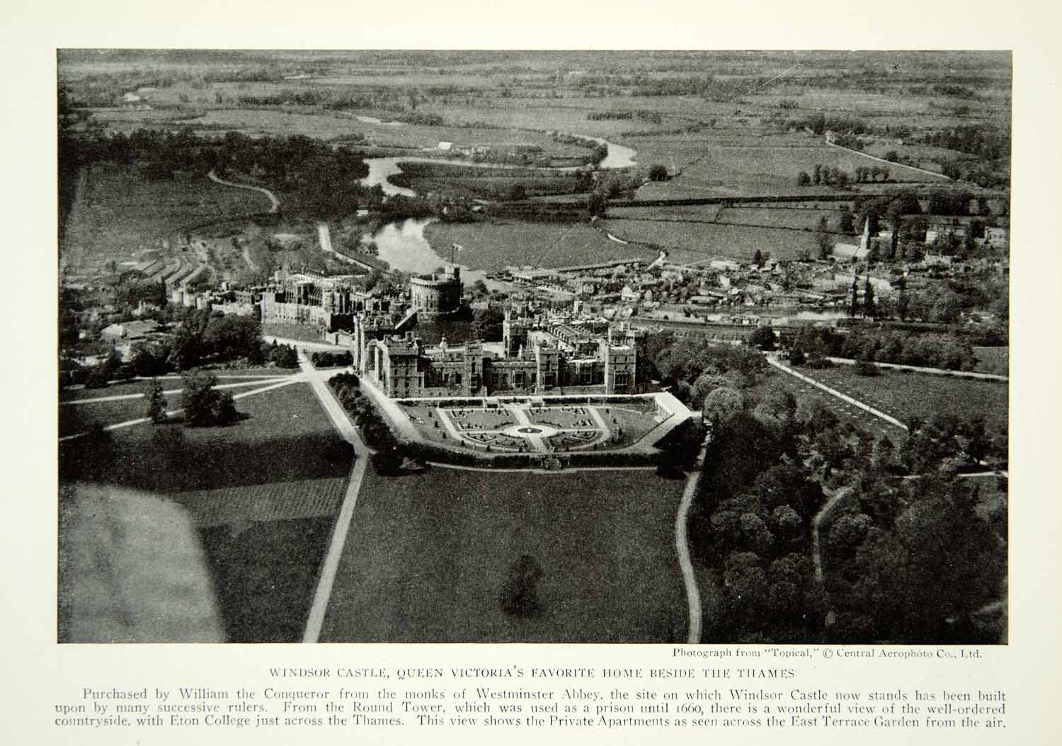 1922 Print Windsor Castle Thames River Aerial View Fortress England Image NGM8