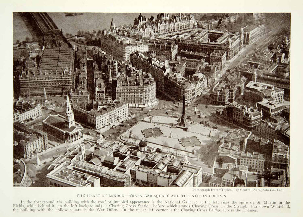 1922 Print London England Trafalgar Square Nelson Column Monument Historic NGM8 - Period Paper
