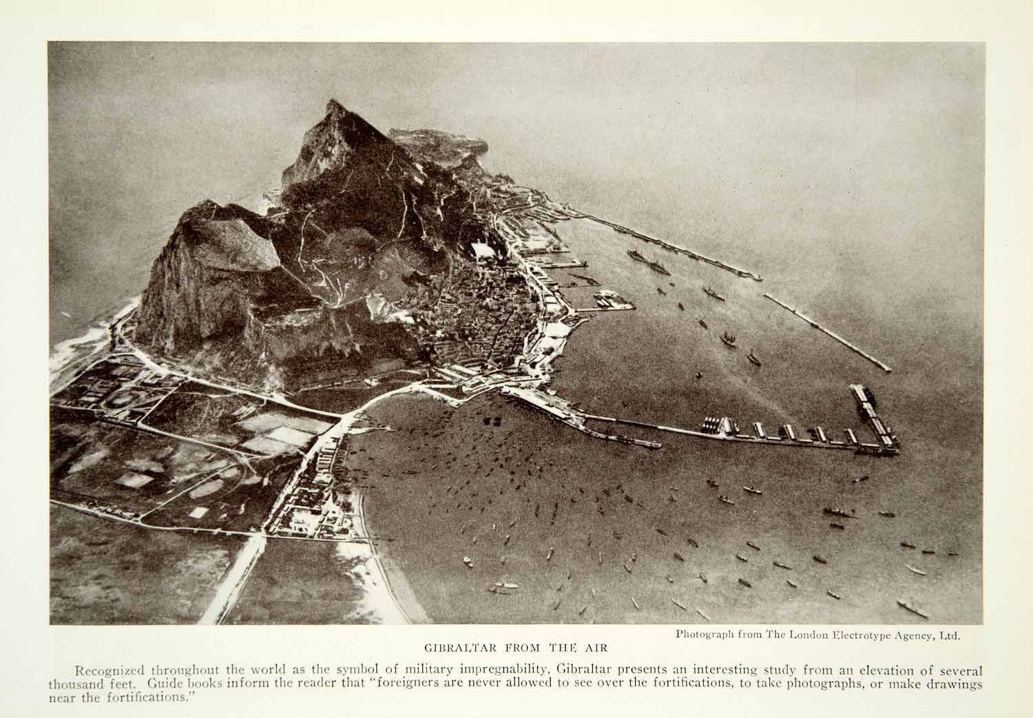 1922 Print Gibraltar Spain Aerial View Military Cliffs Historical Port NGM8