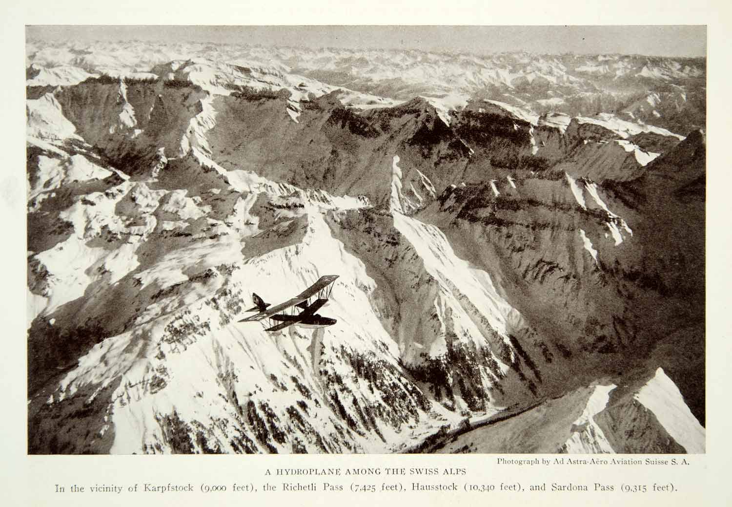 1922 Print Hydroplane Swiss Alps Peaks Passes Karpfstock Hausstock Sardona NGM8