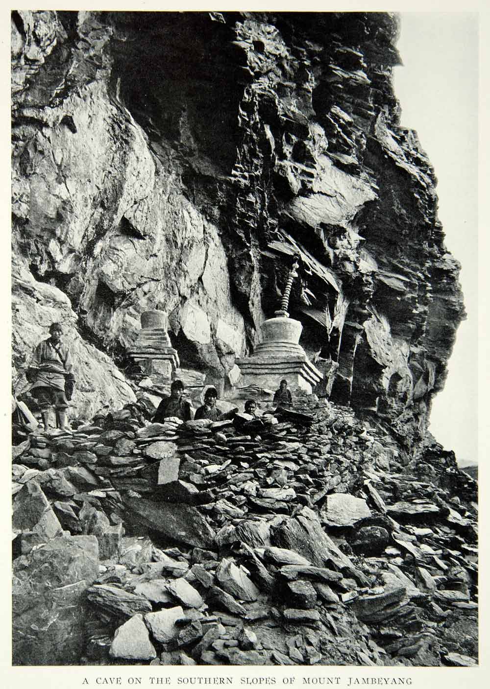 1931 Print Mountain Cave Jambeyang China Tibetan Pilgrimage Historical NGM8