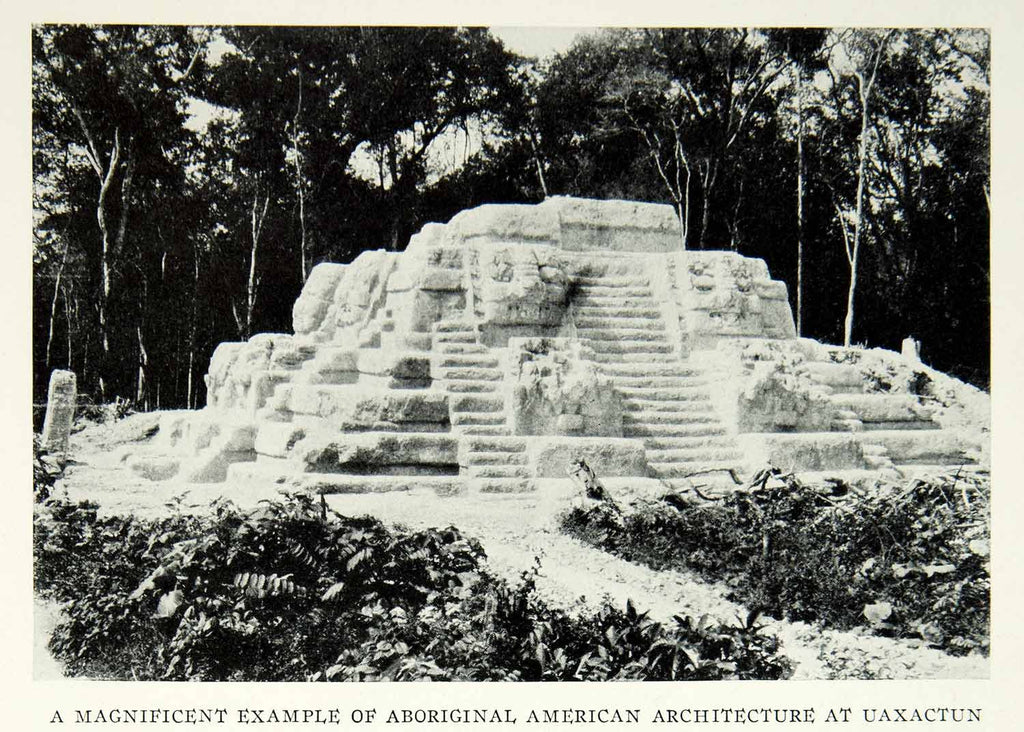 1931 Print Pyramid E-VIII Uaxactun Guatemala Archaeology Excavation Ruins NGM8 - Period Paper
