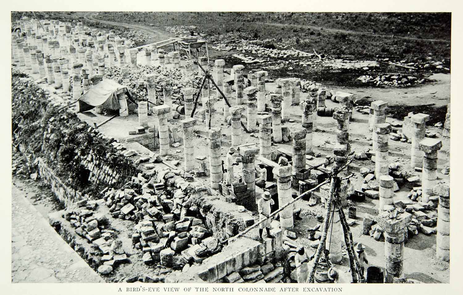 1931 Print Colonnade Excavation Archeology Chichen Itza North Historical NGM8