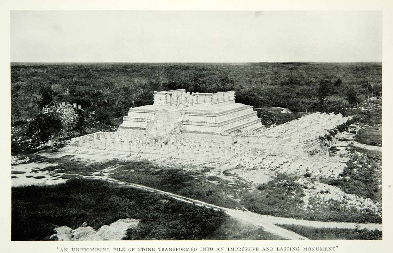 1931 Print Temple Warriors Mayan Archeology Excavation Aerial View Historic NGM8