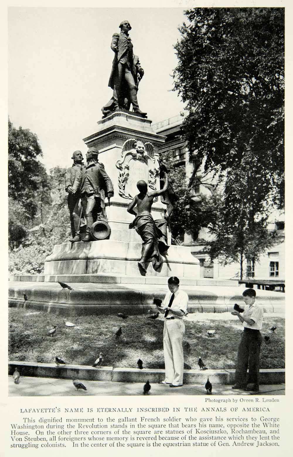1931 Print Lafayette Monument Statue Square Washington D.C. Historical NGM8
