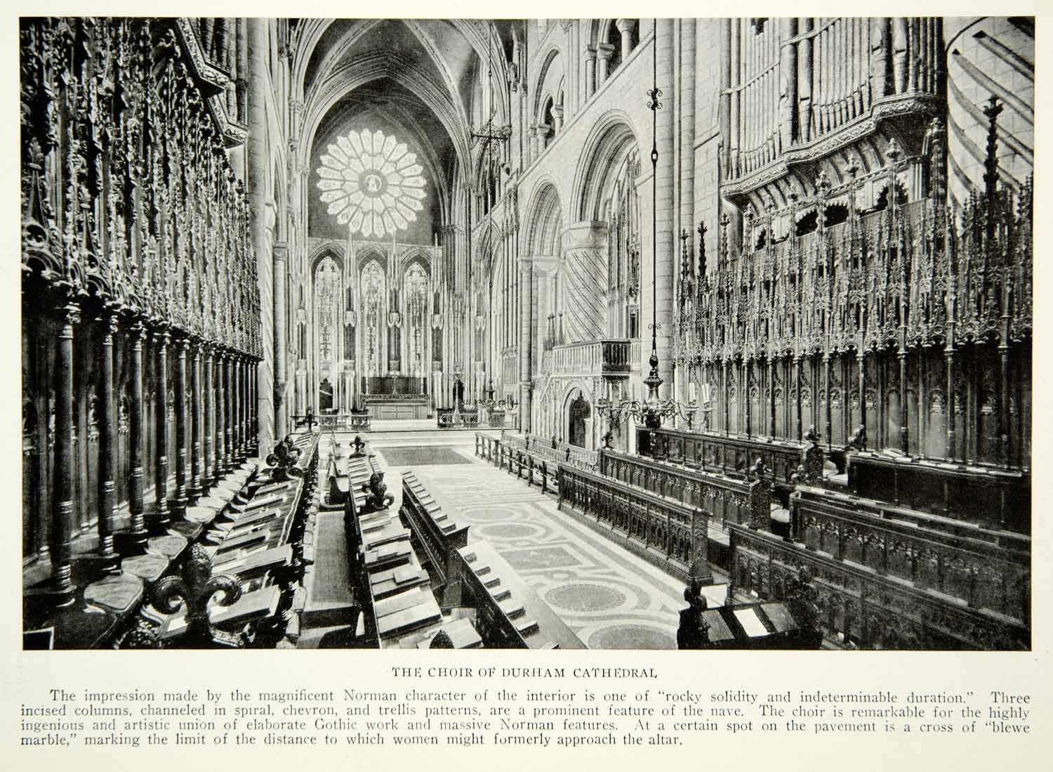 1922 Print Durham Cathedral England Interior Choir Norman Historical Church NGM8