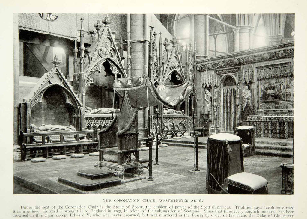 1922 Print Coronation Chair Westminster Abbey Cathedral Church England NGM8 - Period Paper
