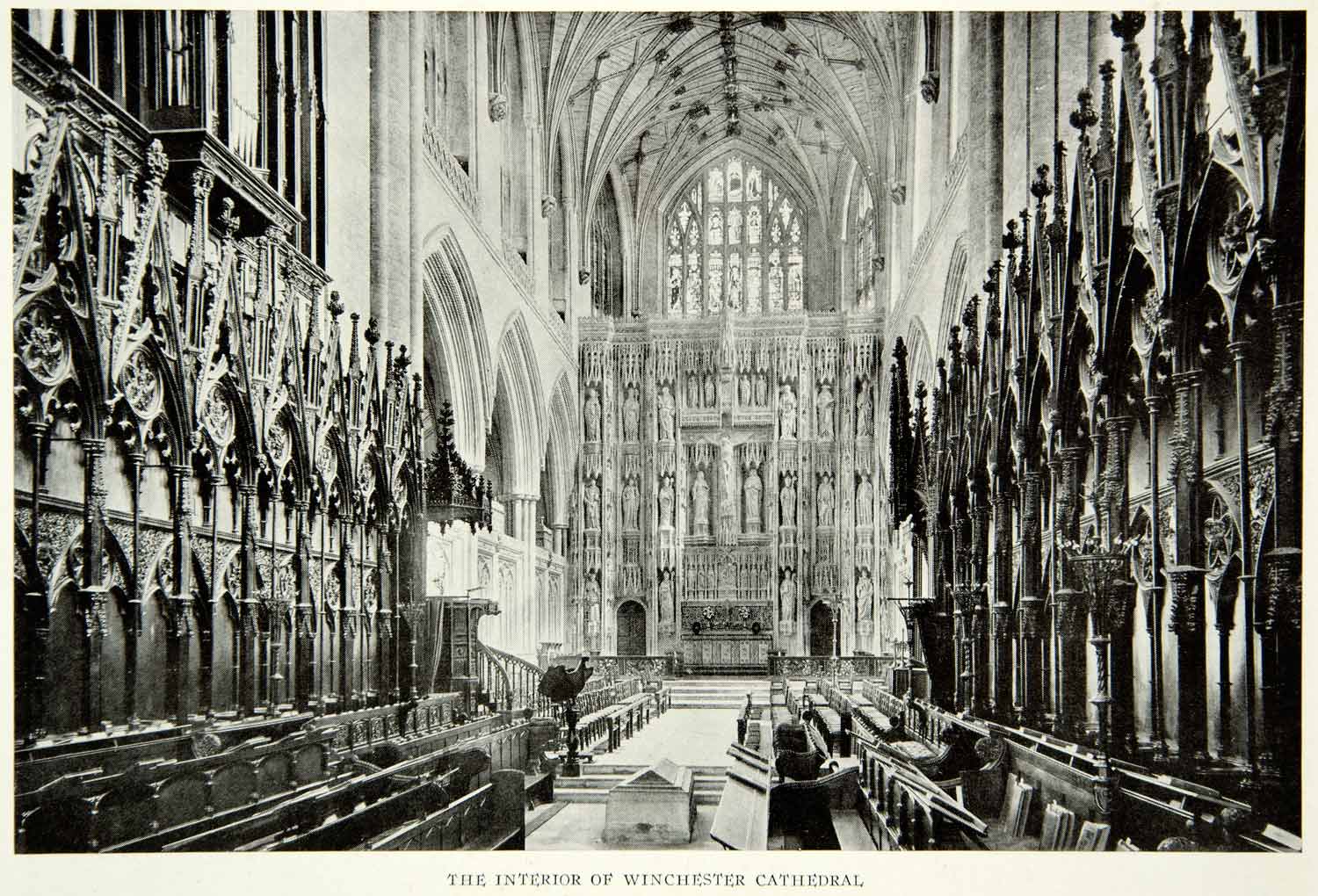 1922 Print Interior Winchester Cathedral Hampshire England Interior Image NGM8