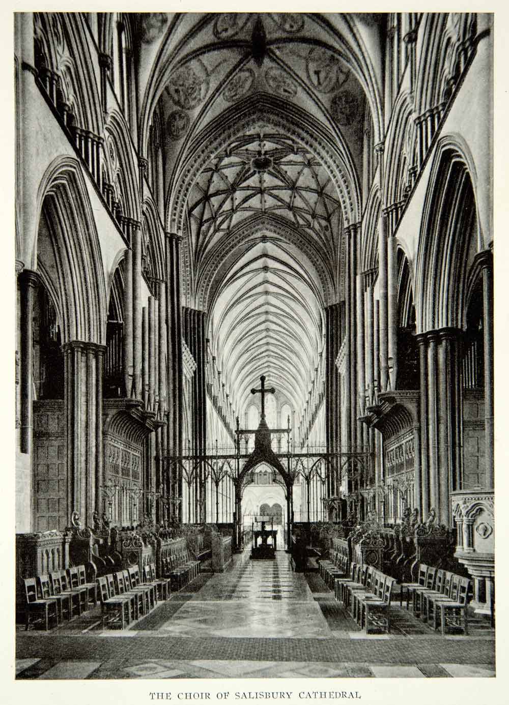 1922 Print Salisbury Cathedral England Interior Architecture Historical NGM8