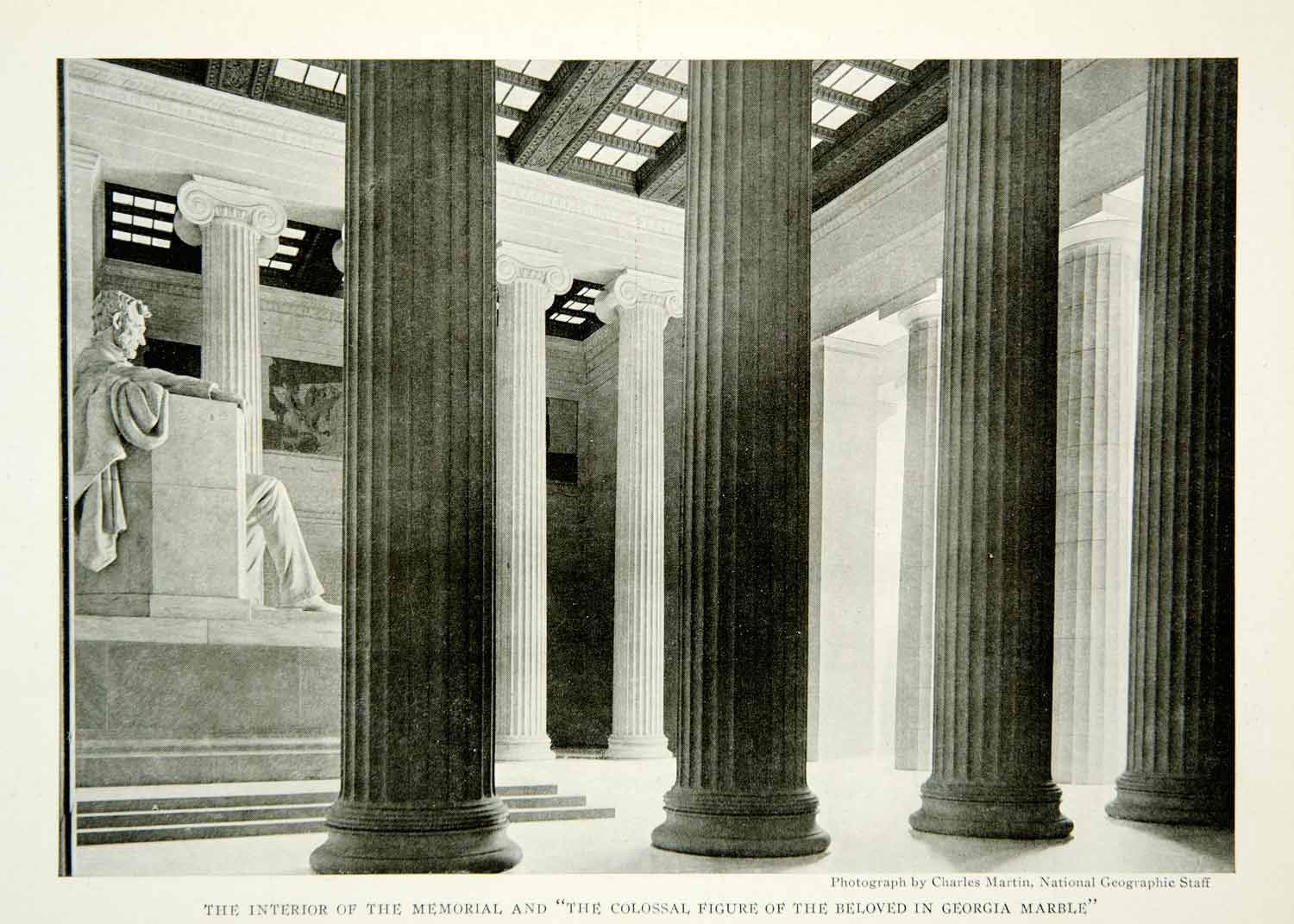 1922 Print Lincoln Memorial Interior Washington D.C. Building Monument NGM8