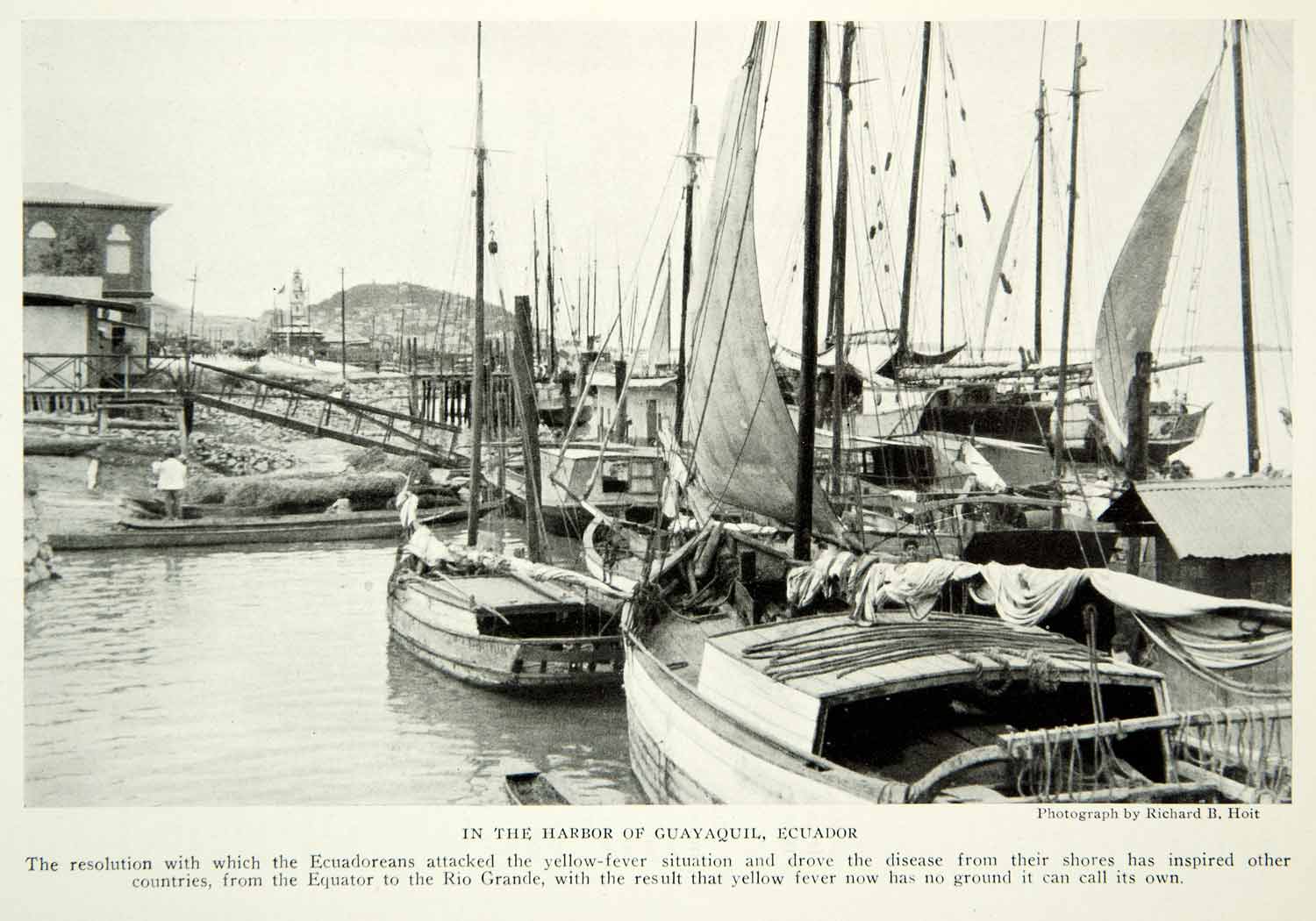 1922 Print Ecuador Guayaquil Harbor Boats Sails Docks Nautical Historical NGM8