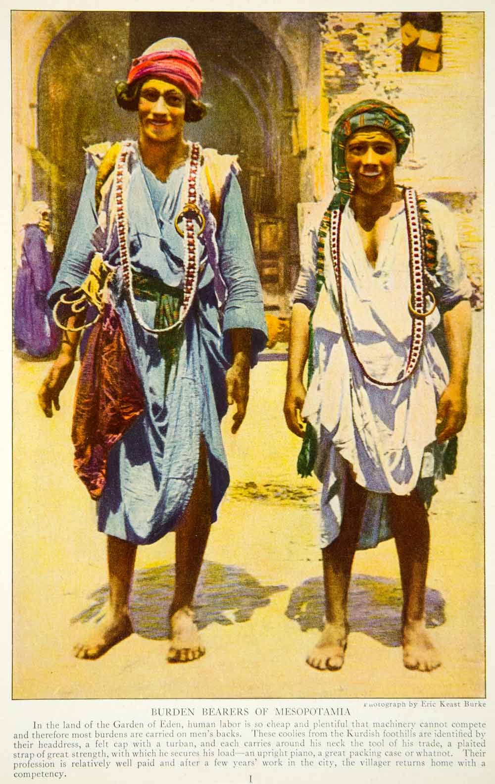 1922 Color Print Burden Bearers Laborers Middle East Traditional Dress NGM8