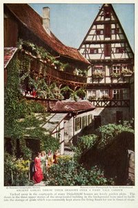1931 Color Print Garden Courtyard Bavaria Germany Dinkelsbuhl Architecture NGM8