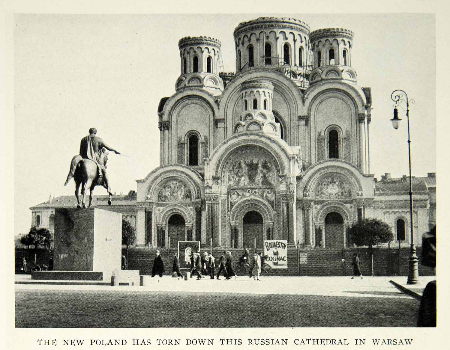 1926 Print Russian Church Warsaw Poland Razed Statue Joseph Poniatowski NGM9