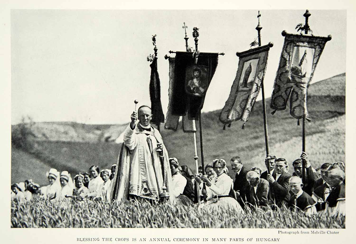 1929 Print Hungary Priest Crops Blessing Farming Agriculture Religion Image NGM9