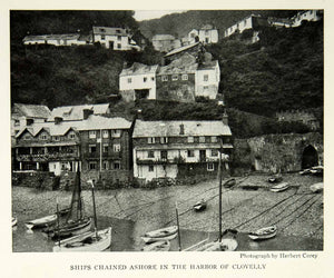 1924 Print Clovelly Cornwall England Shore Ships Boats Historical Image NGM9