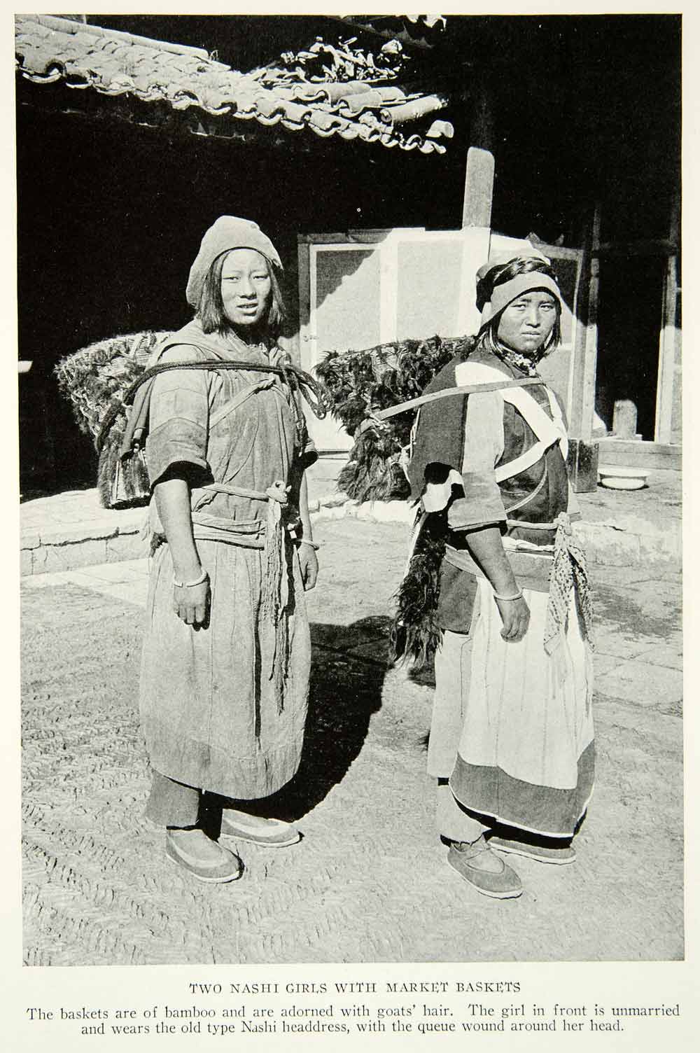 1924 Print Nashi Girls Naxi Tribe China Natives Market Basket Image Costume NGM9
