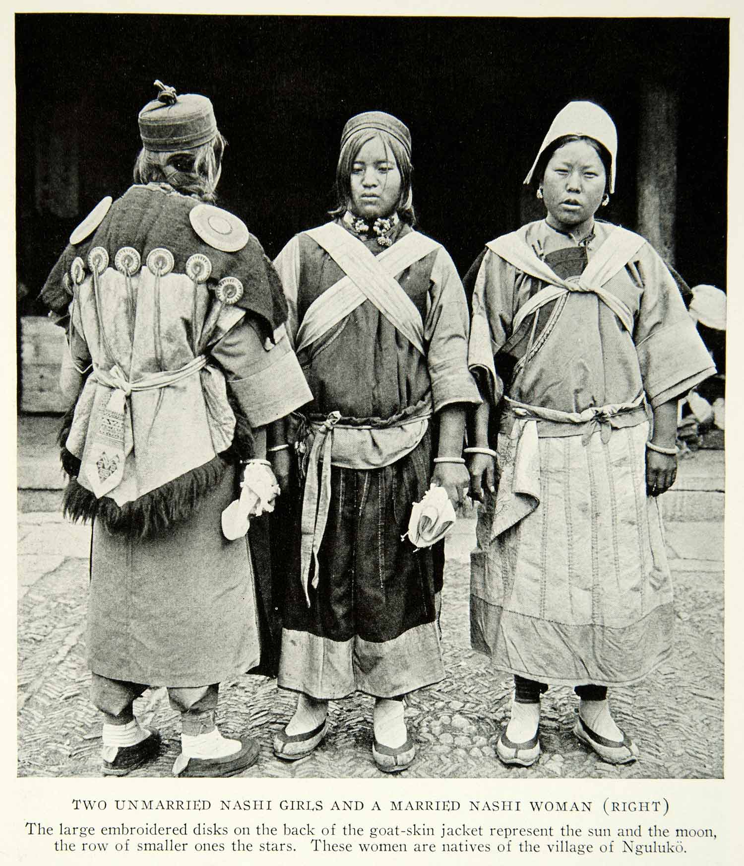 1924 Print Nashi Tribe Costume Traditional Dress Women Chinese Historical NGM9