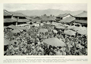 1924 Print Likiang Daily Market Crowd Cityscape Villagers Historical Image NGM9